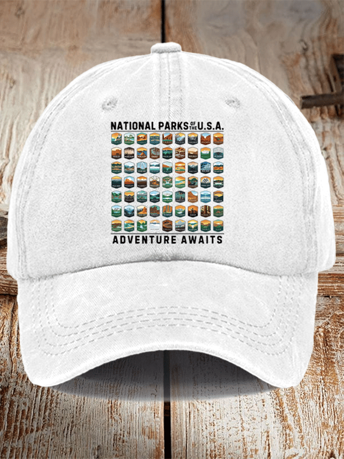 Unisex Distressed Washed Cotton National Parks Of The USA Hat
