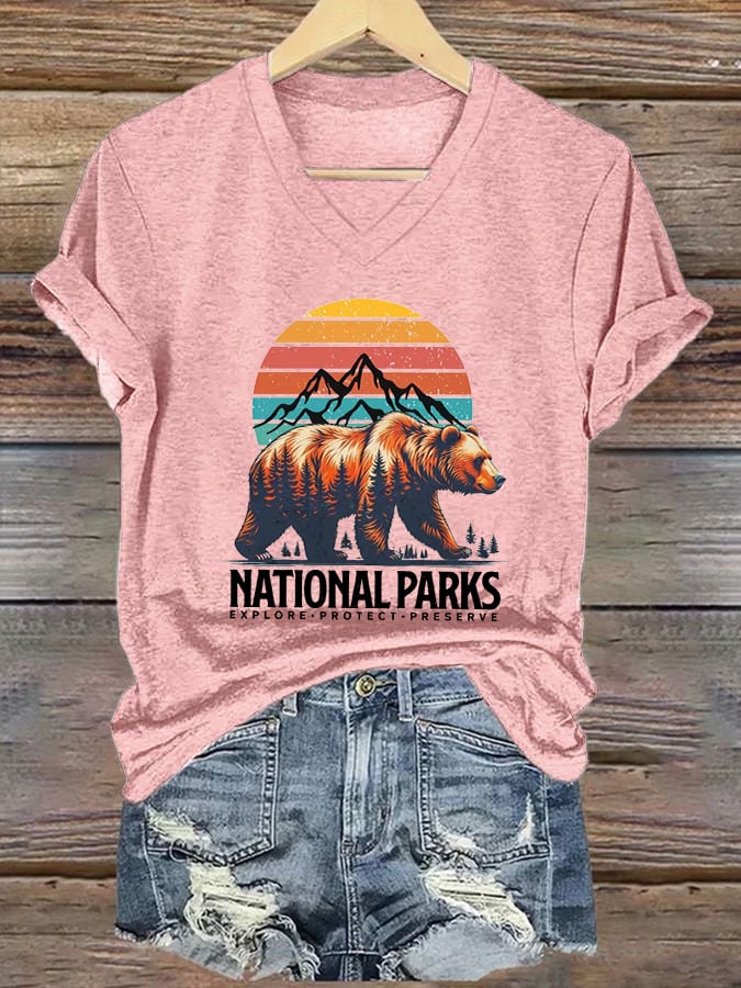 Women's National Parks Explore, Protect, Preserve Print V-Neck T-Shirt