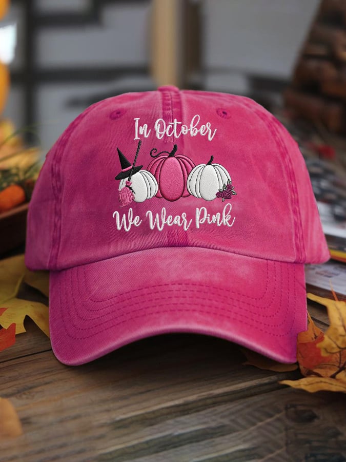 Unisex Autumn Pink Pumpkin In October We Wear Pink Hat
