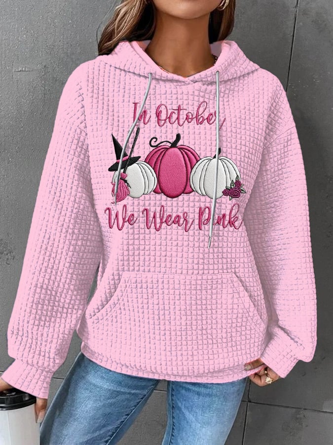 Women's In October We Wear Pink Print Casual Sweet Hooded Sweatshirt