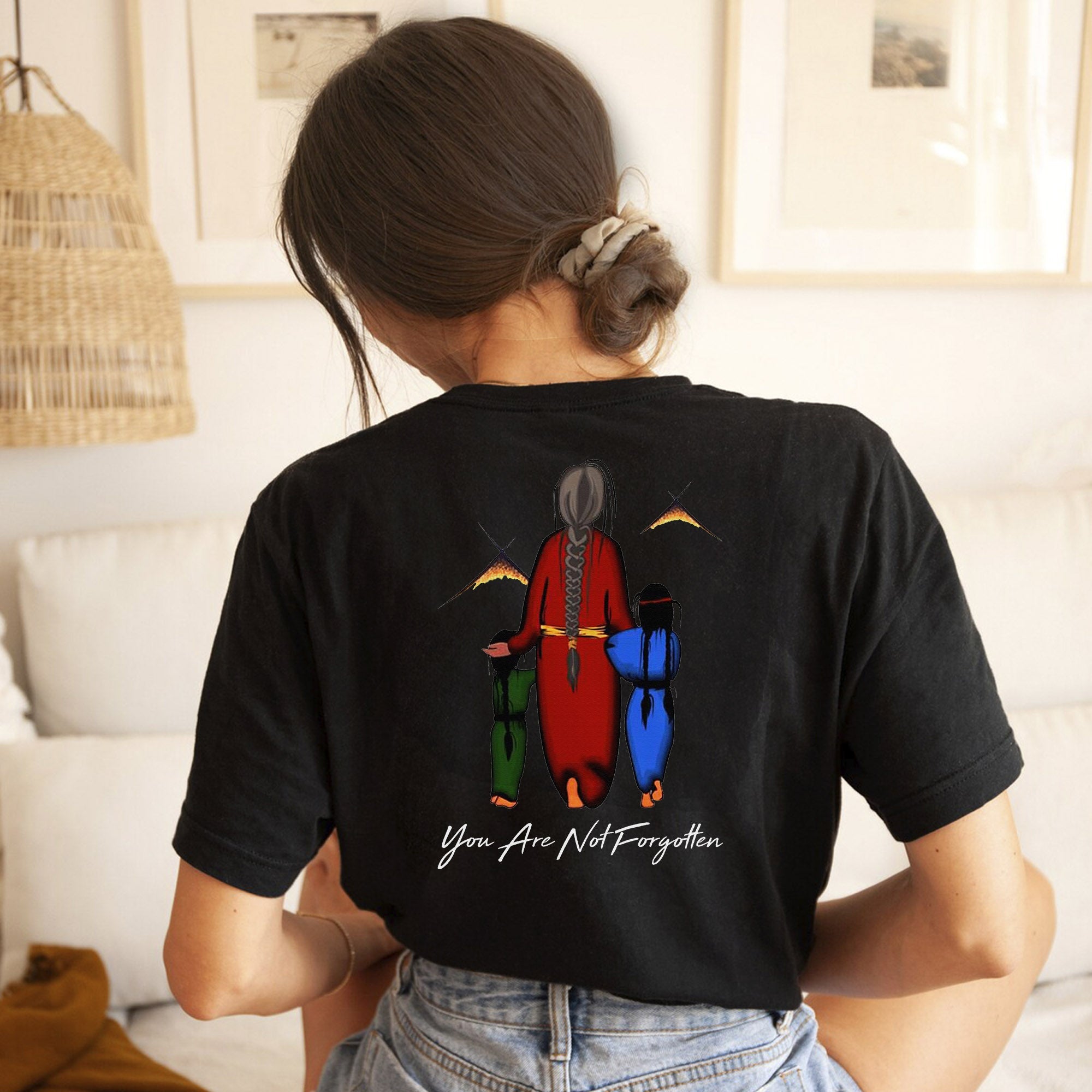 Every Child Matters Grandma With Grandniece Orange Indigenous Unisex Back T-Shirt/Hoodie/Sweatshirt