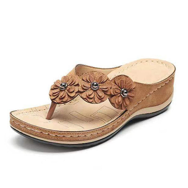 Flower Wedge Thong Slippers