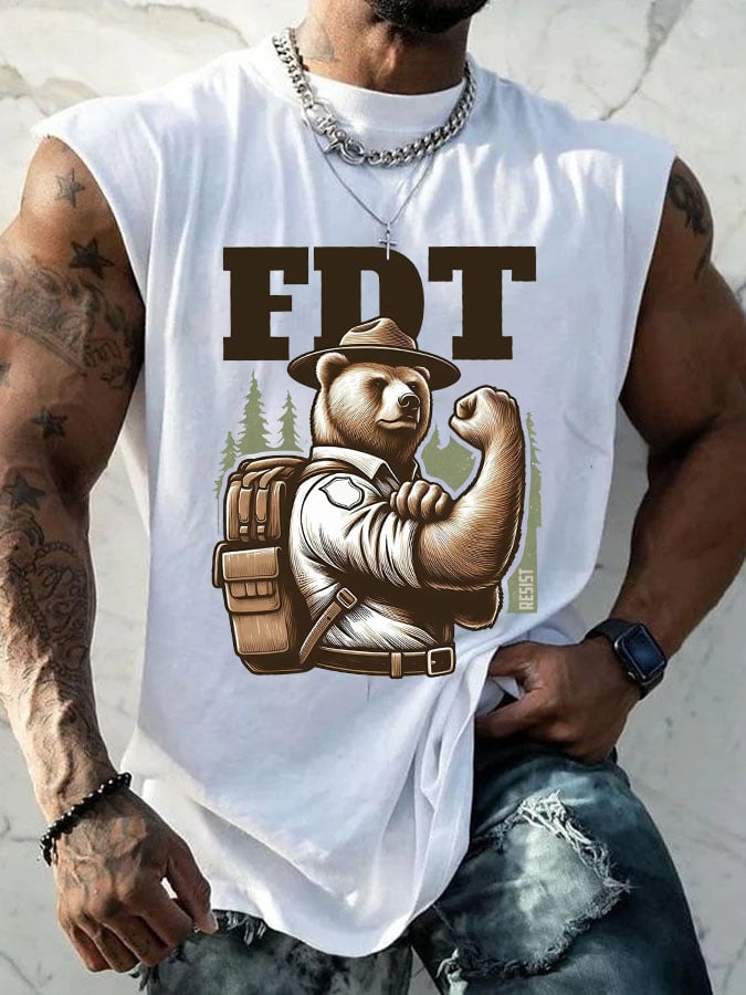 Men'S Retro Support National Parks FDT Resist Bear Print Sleeveless Tank Top