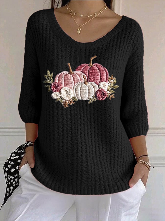 Women's Casual Autumn Pink Pumpkin Knitted Bottoming Shirt
