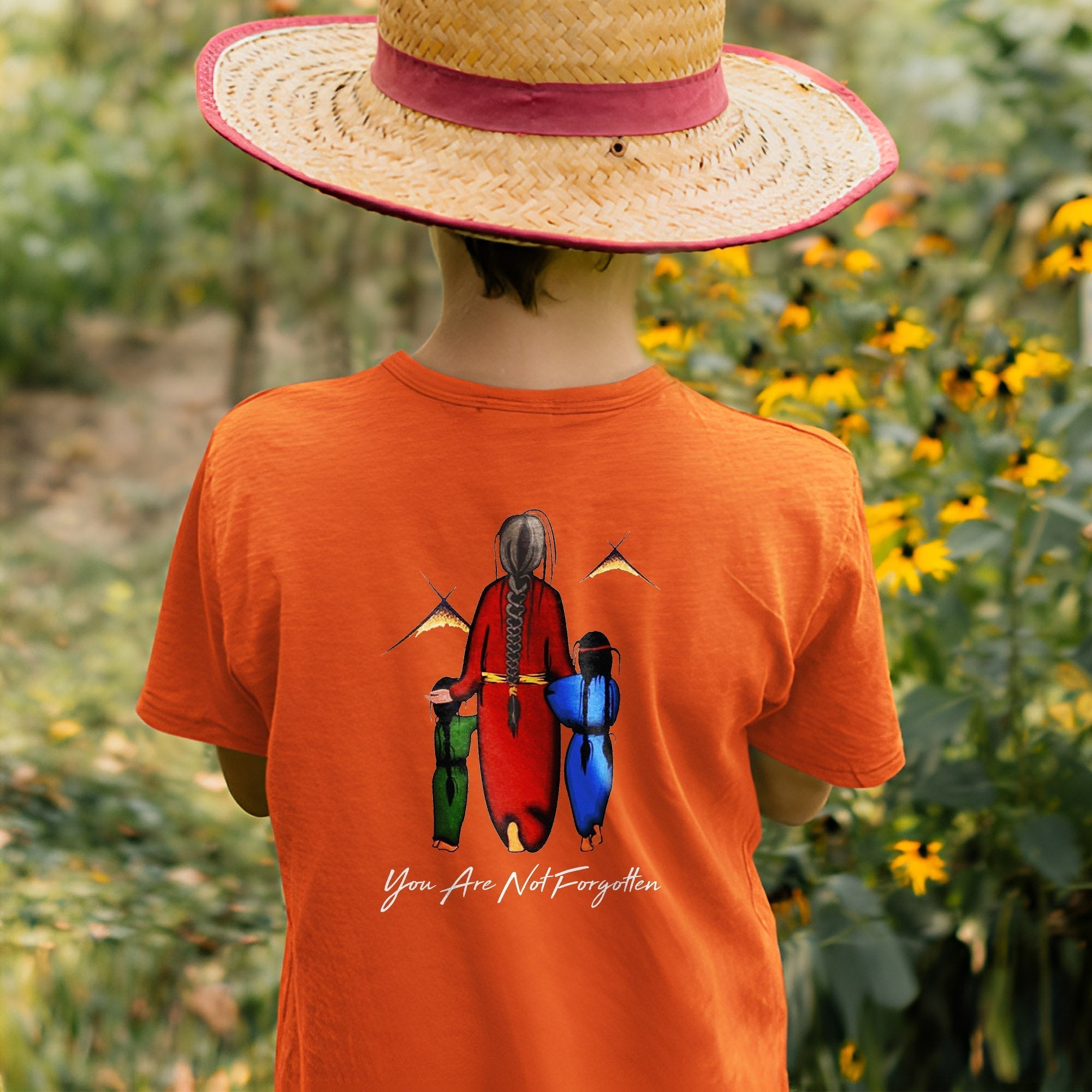 Every Child Matters Grandma With Grandniece Orange Indigenous Unisex Back T-Shirt/Hoodie/Sweatshirt