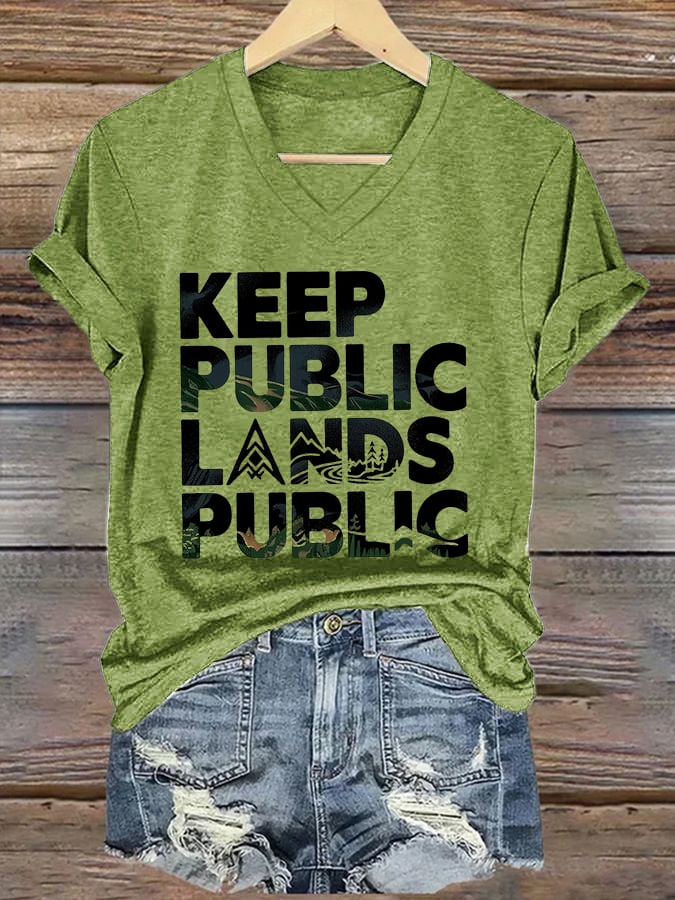 Women's Keep Public Lands Public National Parks Printed V-Neck T-Shirt