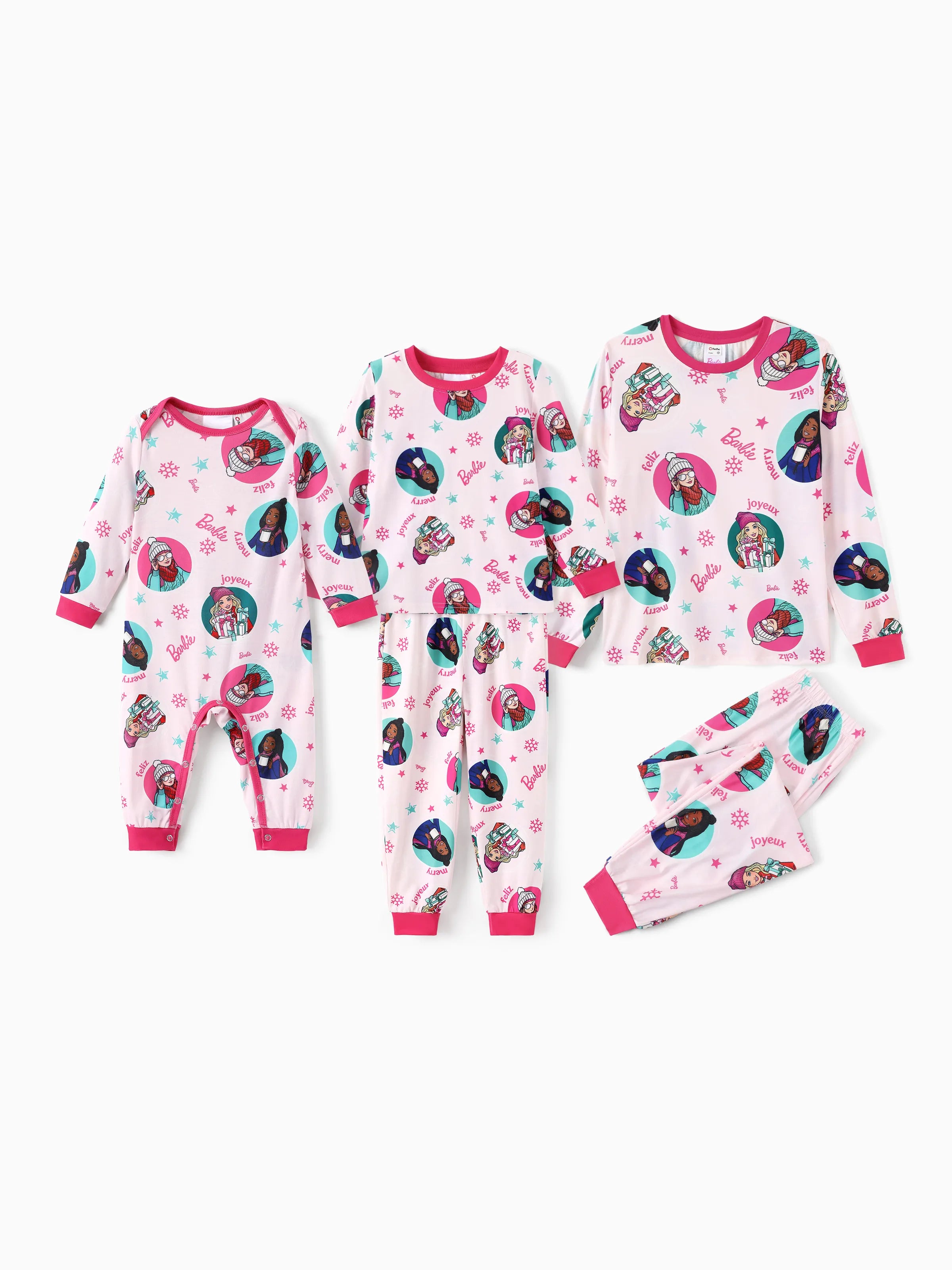 Barbie Christmas Matching Family Snowflake Pajamas Set with Christmas Socks Pink