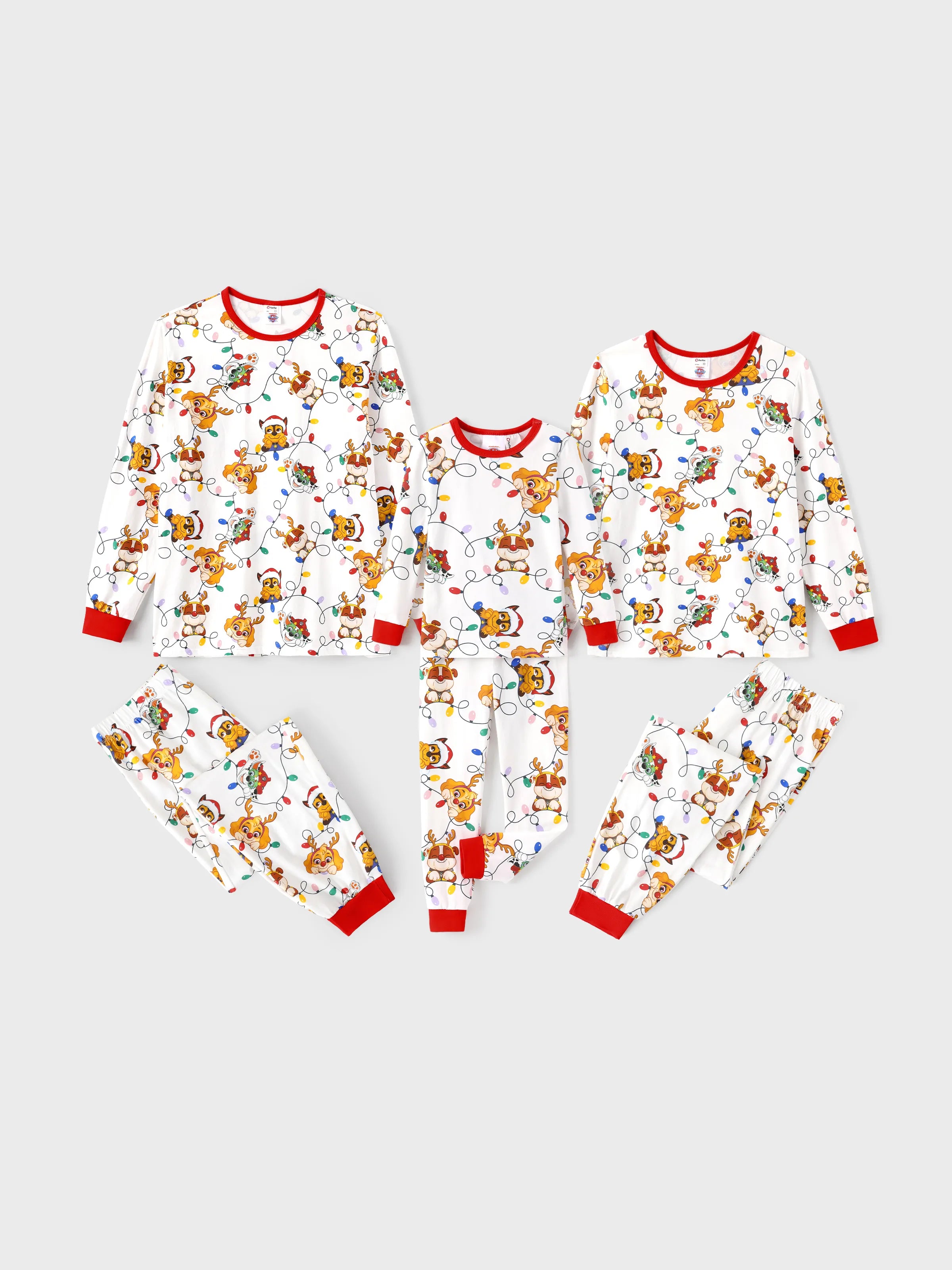 PAW Patrol Christmas Matching Family Organic Cotton Snug-fitting Pajamas Set with Christmas Socks White