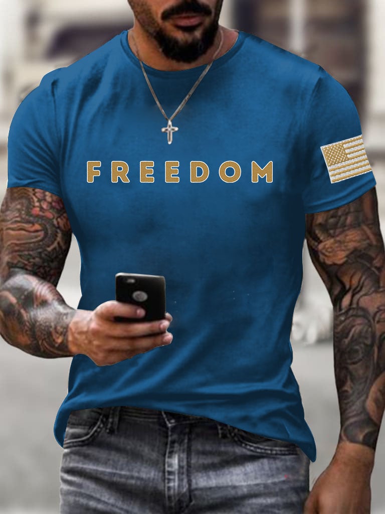 Men's Freedom Printed Round Neck T-Shirt