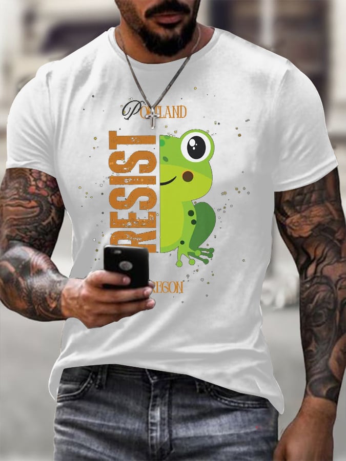 Men's Retro Portland Frog Protest Printed Round Neck T-Shirt