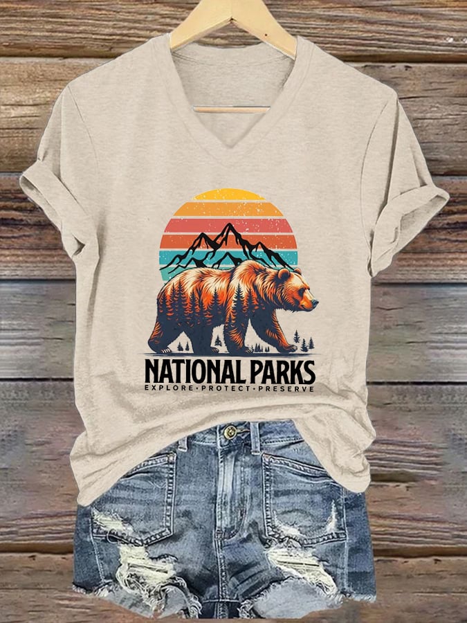 Women's National Parks Explore, Protect, Preserve Print V-Neck T-Shirt