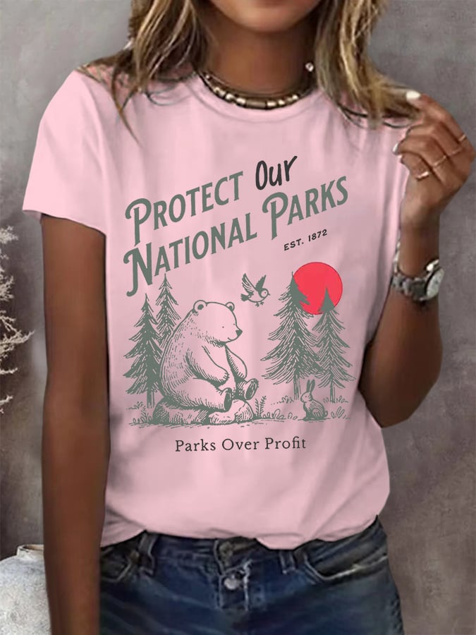 Women's Protect Our National Parks Print Round Neck T-Shirt