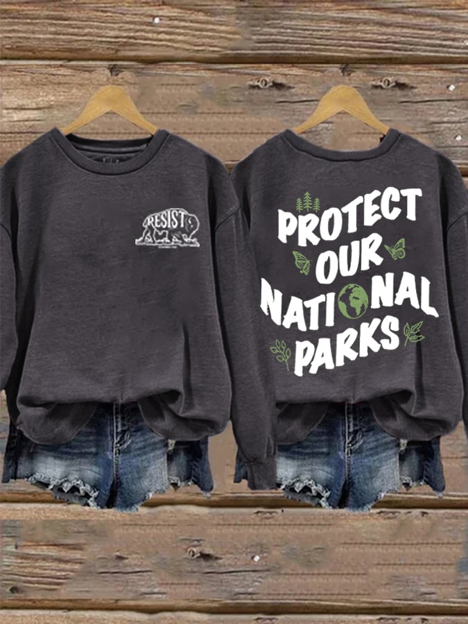 Women's Protect Our National Parks Print Cotton Long Sleeve T-Shirt Thin Sweatshirt