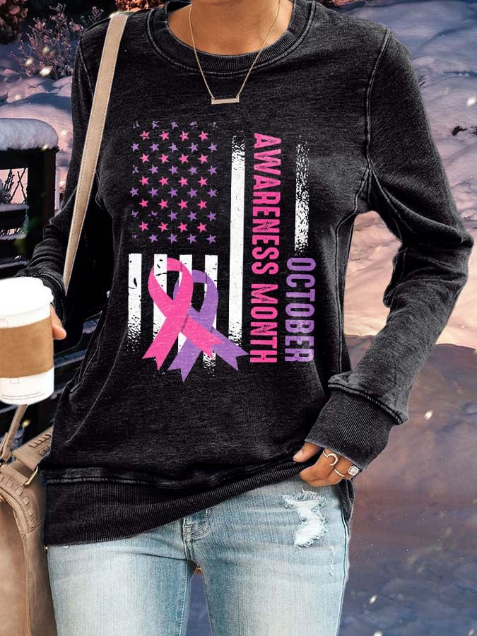 Women October Breast Cancer & Domestic Violence Awareness Month Print Sweatshirt
