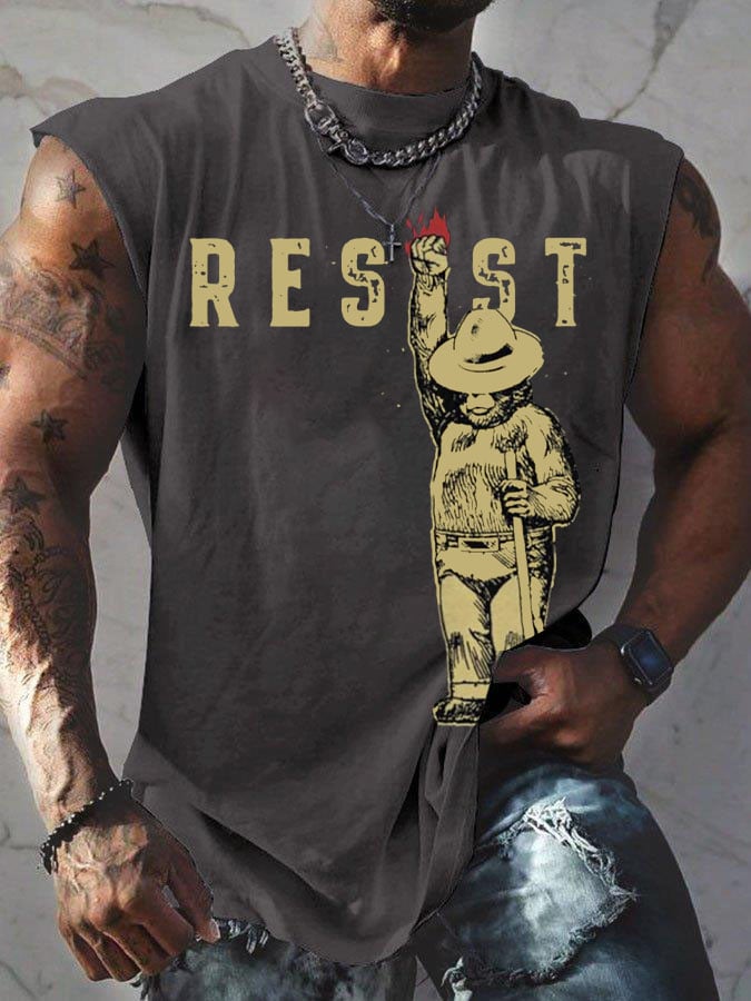 Men's Protect Our National Parks Print Round Neck Tank Top