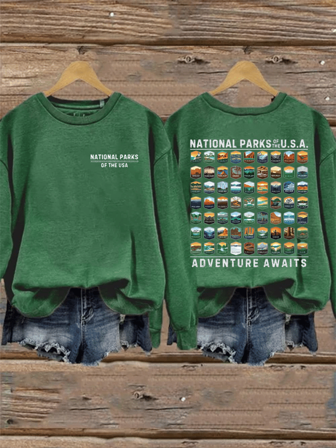 Women's National Parks Of The USA Printed Crew Neck Sweatshirt