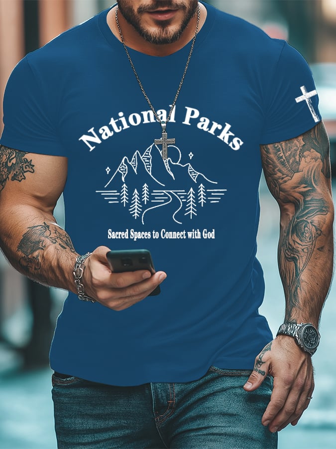 Men's National Parks: Sacred Spaces To Connect With God. Printed T-Shirt