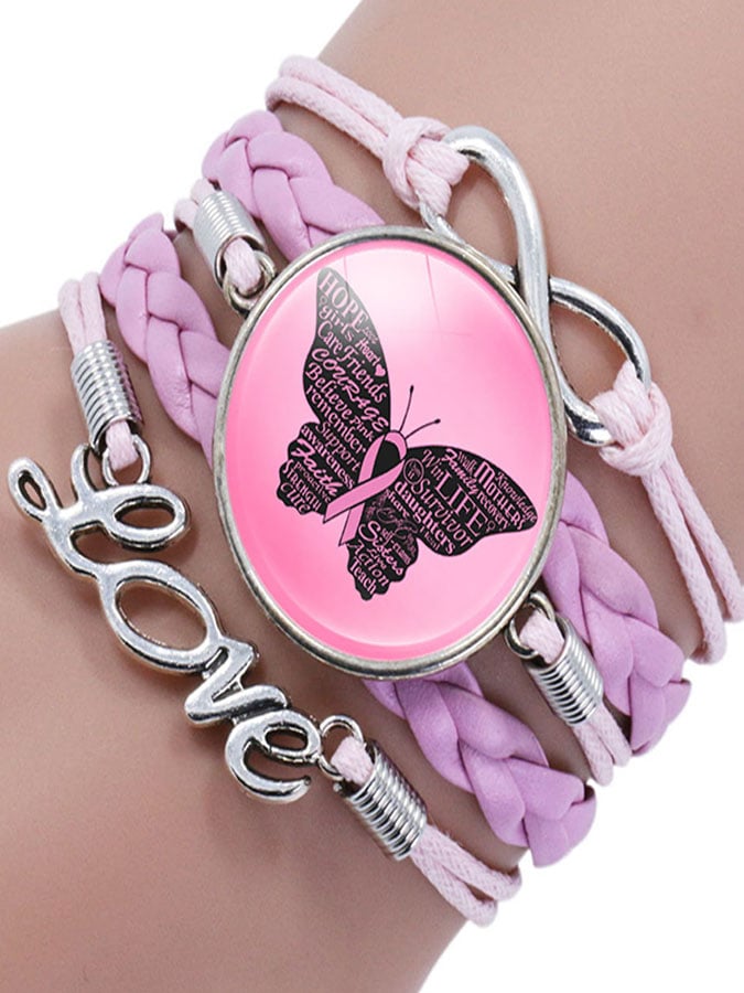 Breast Cancer Awareness Multilayer Braided Bracelet