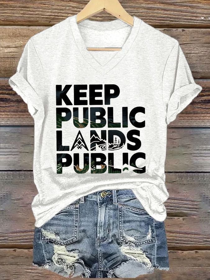 Women's Keep Public Lands Public National Parks Printed V-Neck T-Shirt