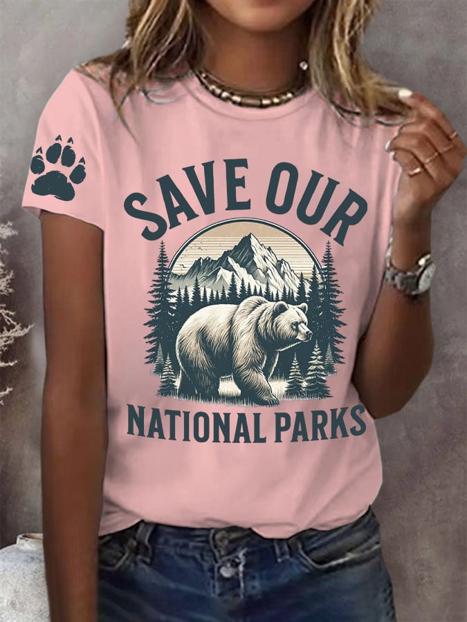 Women's Protect Our National Parks Print Round Neck T-Shirt