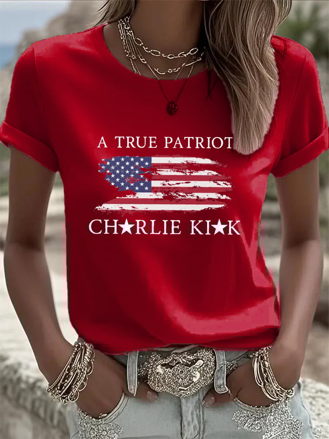 Women's Freedom American Flag Print Casual T-shirt