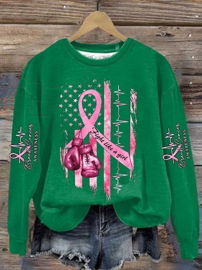Women's Casual Breast Cancer Awareness Print Long Sleeve Sweatshirt