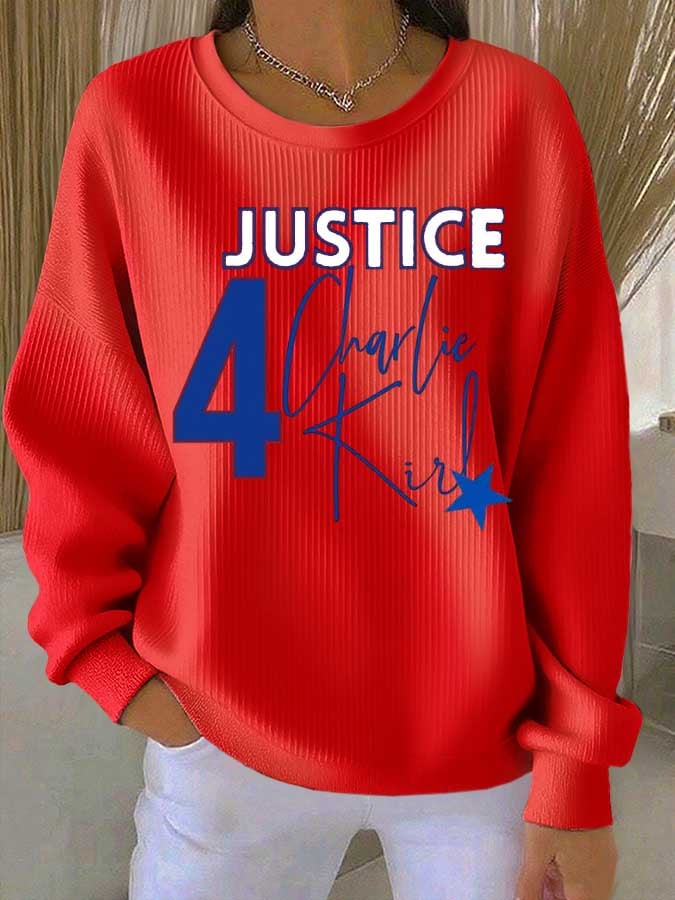 Women's Commemorative Print Knitted Crew Neck Long Sleeve Top