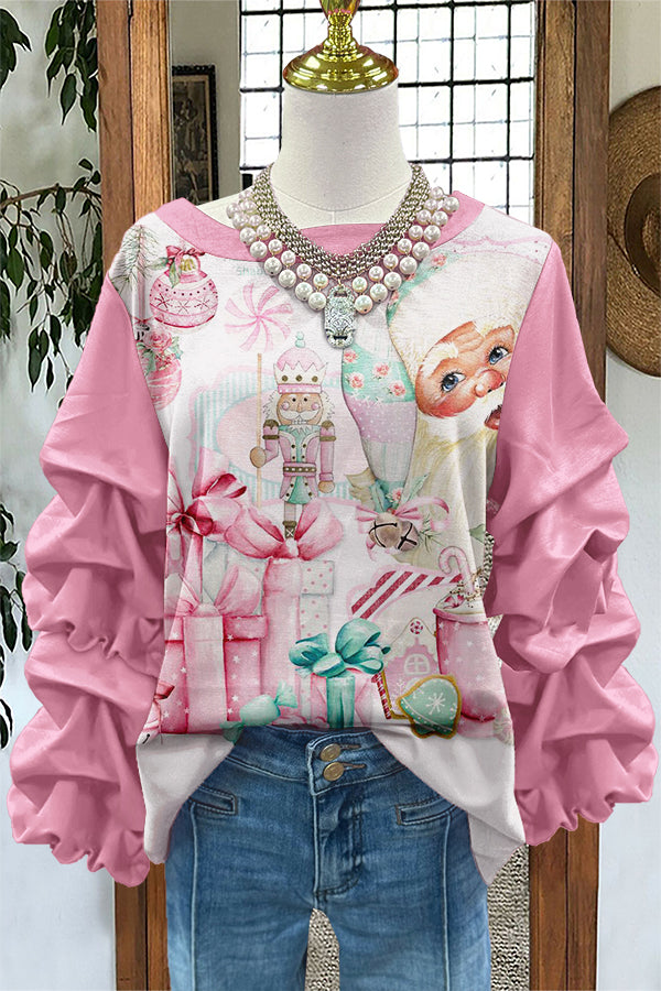 Sweet Christmas Nutcracker Print Pleated Sweatshirt