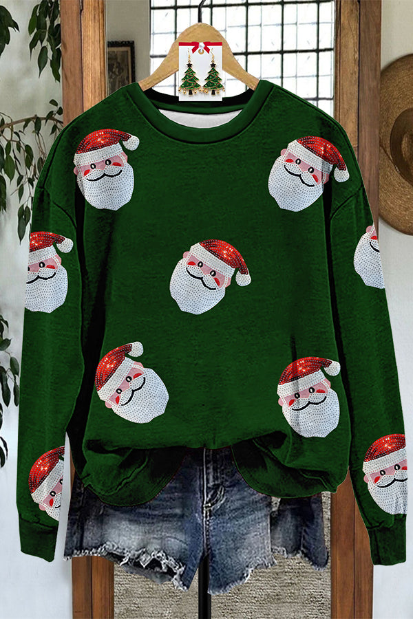 Santa Sequined Print Sweatshirt