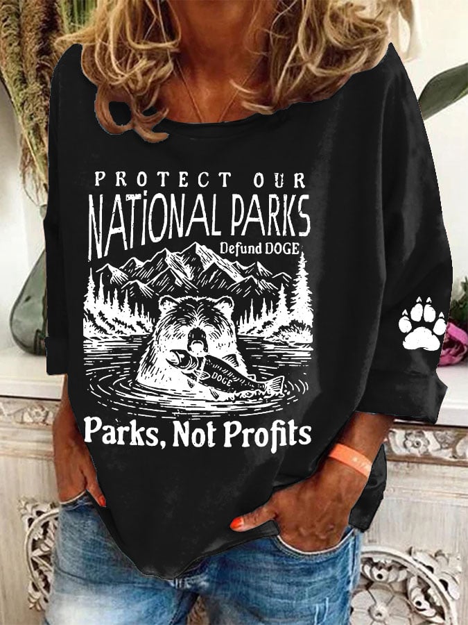 Women's Protect Our National Parks Print Casual Sweatshirt