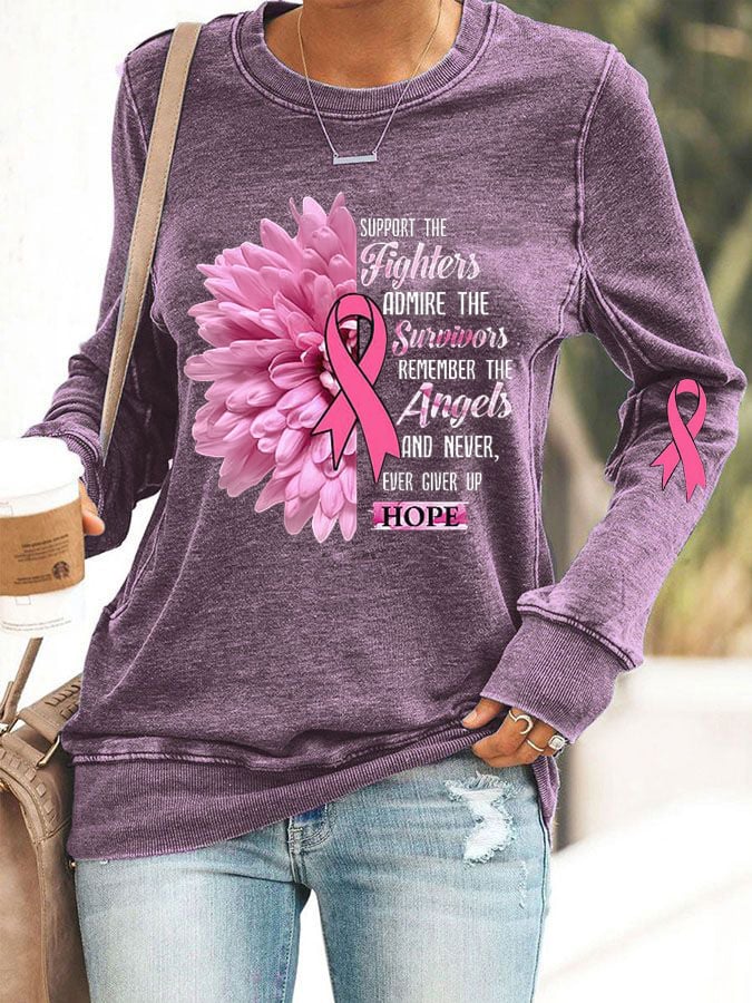 Women'S Casual Breast Cancer Awareness Long-Sleeved Sweatshirt