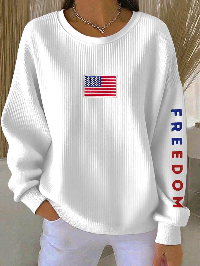 Women's Retro Freedom Print Round Neck Sweatshirt