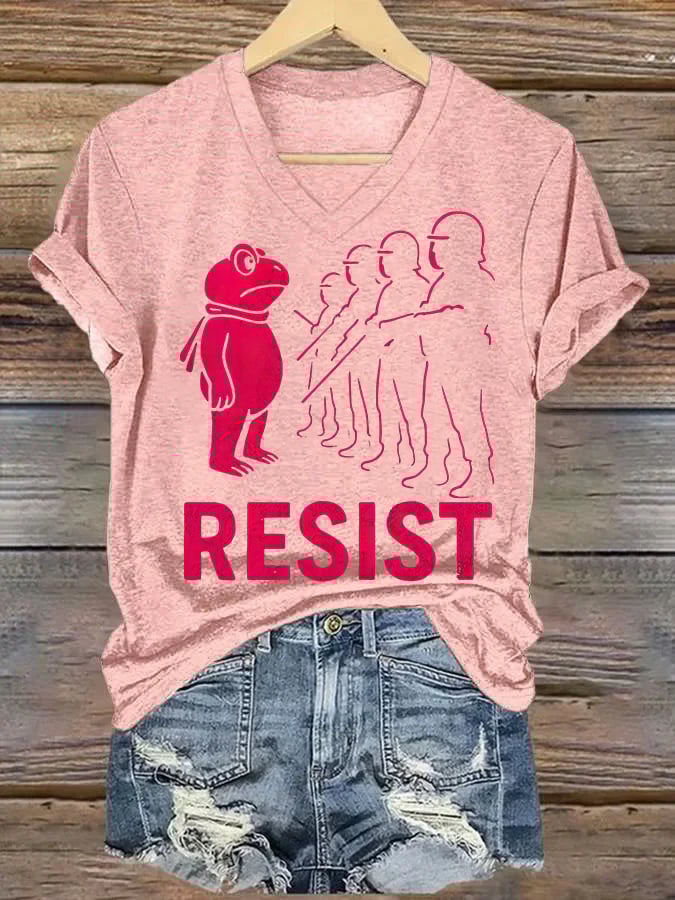 V-neck Women's Portland Frog resist Print T-Shirt