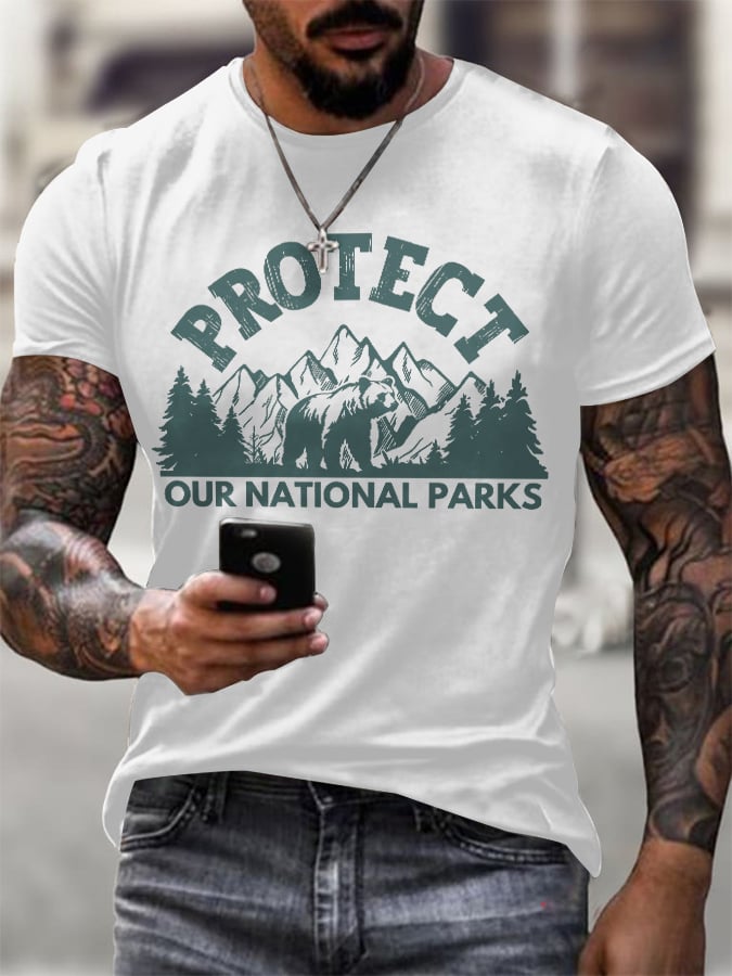 Men's Protect Our National Parks Printed Round Neck T-Shirt