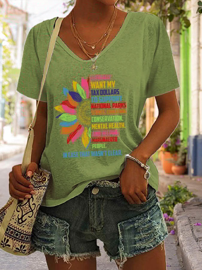 Women's Support National Parks Print V Neck Casual T-Shirt