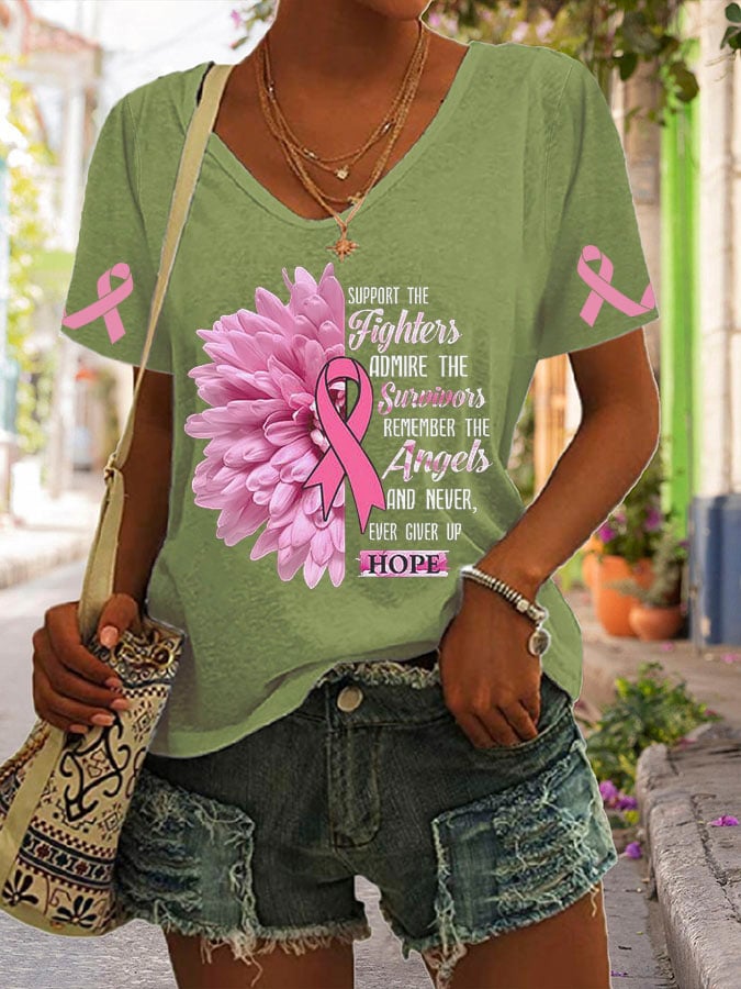 Women's Breast Cancer Awareness Print Short Sleeve T-Shirt