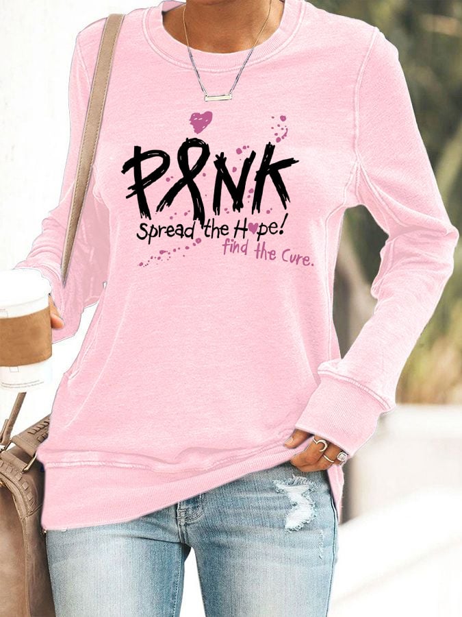 Women's Breast Cancer Awareness Print Casual Sweatshirt