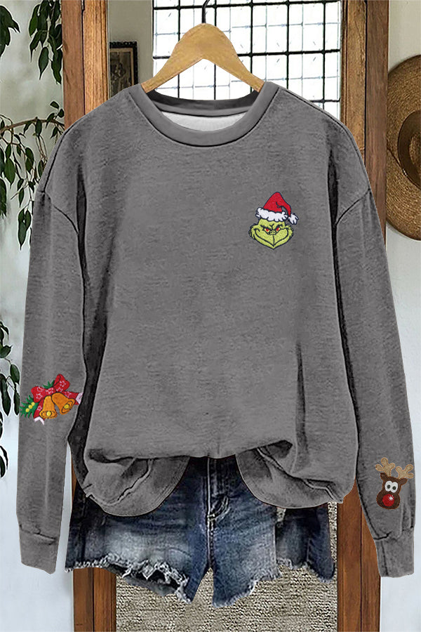 Cute Christmas Grinch Elk Print Sweatshirt