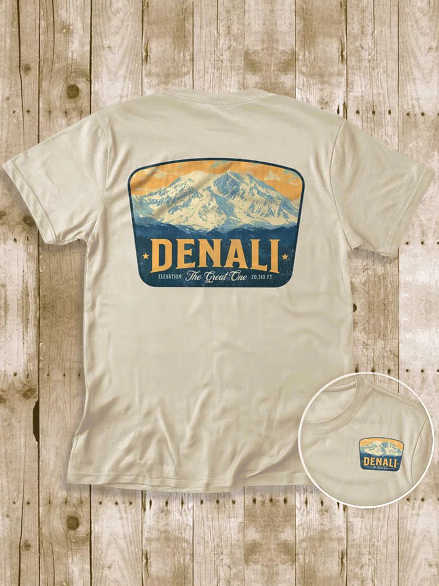 Men's 100% Cotton Denali National Park Crew Neck Short Sleeve T-Shirt