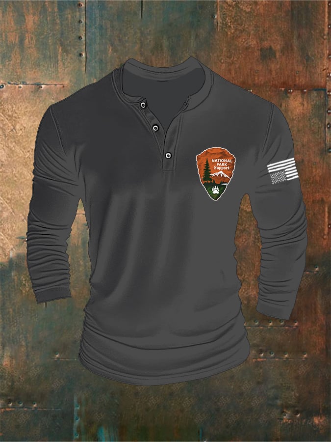 Retro Men's Protect Our National Parks Print Long Sleeve Top