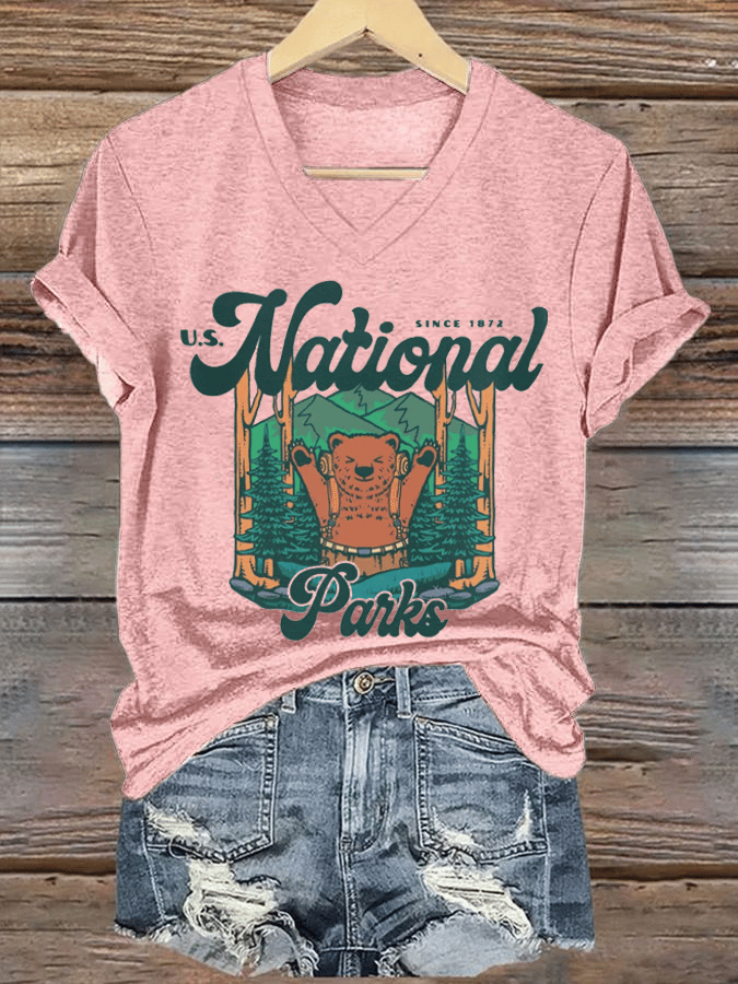 Women's Protect National Parks Print V-Neck T-Shirt