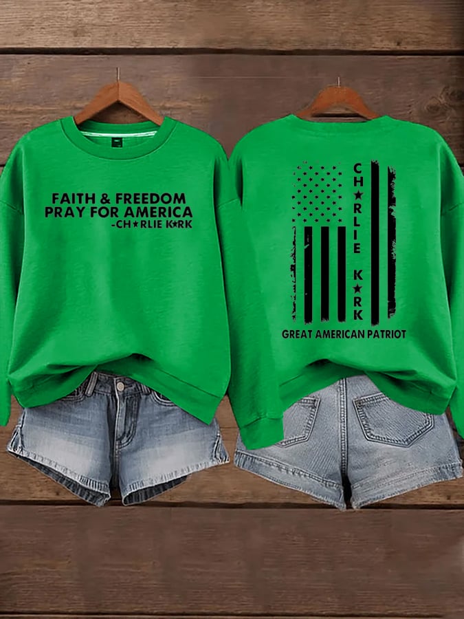 Women's Faith Freedom American Hero Print Sweatshirt