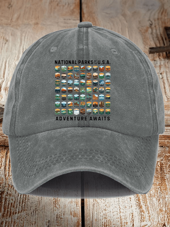 Unisex Distressed Washed Cotton National Parks Of The USA Hat