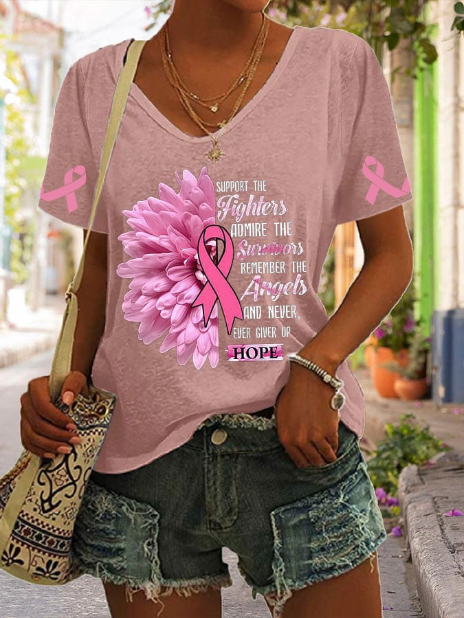 Women's Breast Cancer Awareness Print Short Sleeve T-Shirt