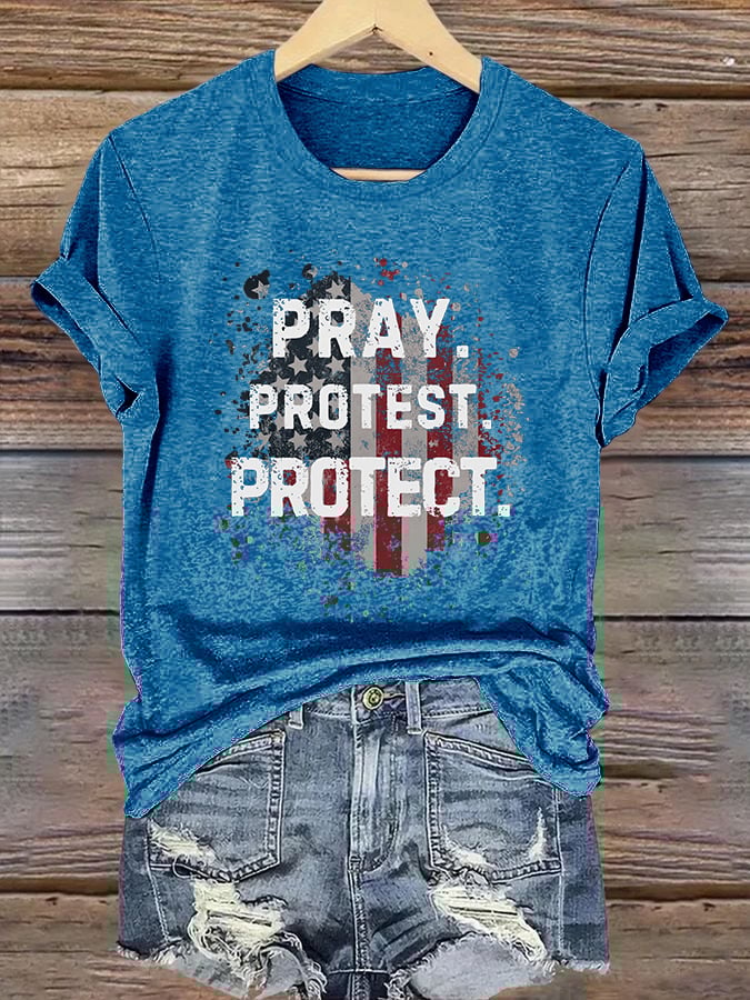 Women's Pray Protest Protect Print Shirt