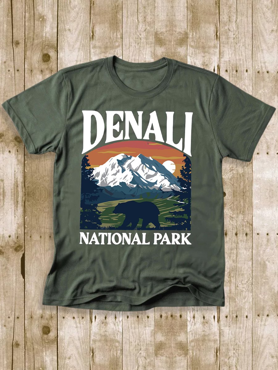Men's 100% Cotton Denali National Park Crew Neck Short Sleeve T-Shirt