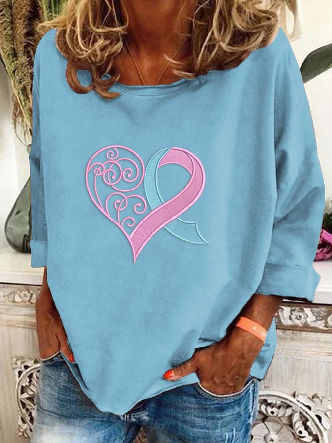 Women's Breast Cancer Awareness Printed Long Sleeve Sweatshirt