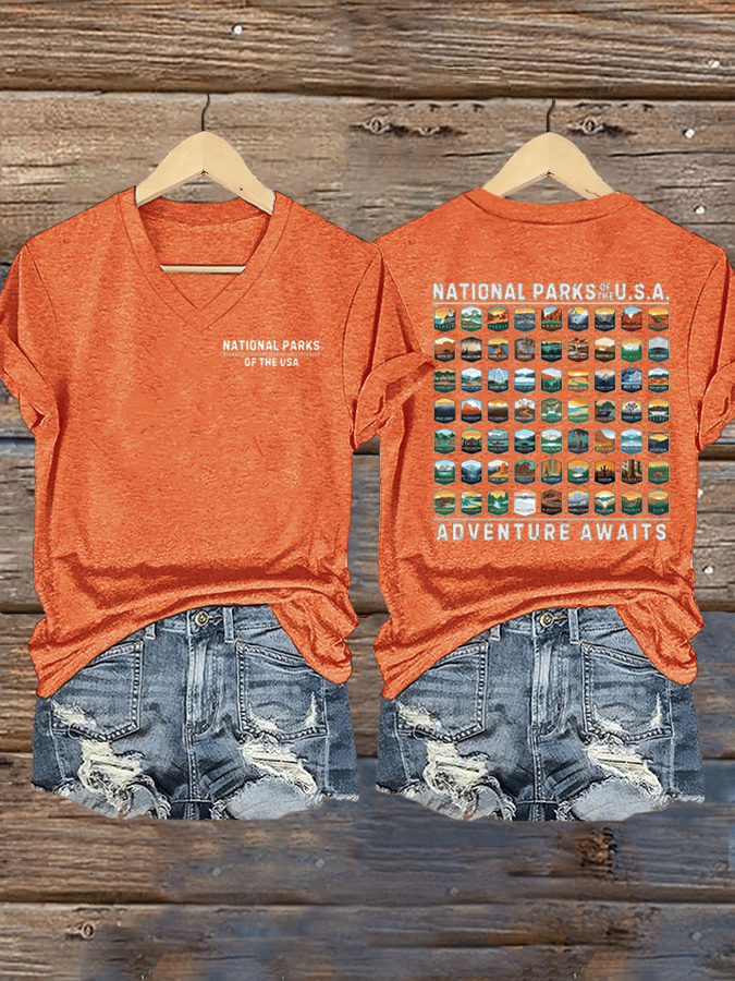 Women's National Parks Of The USA Print V-Neck T-Shirt
