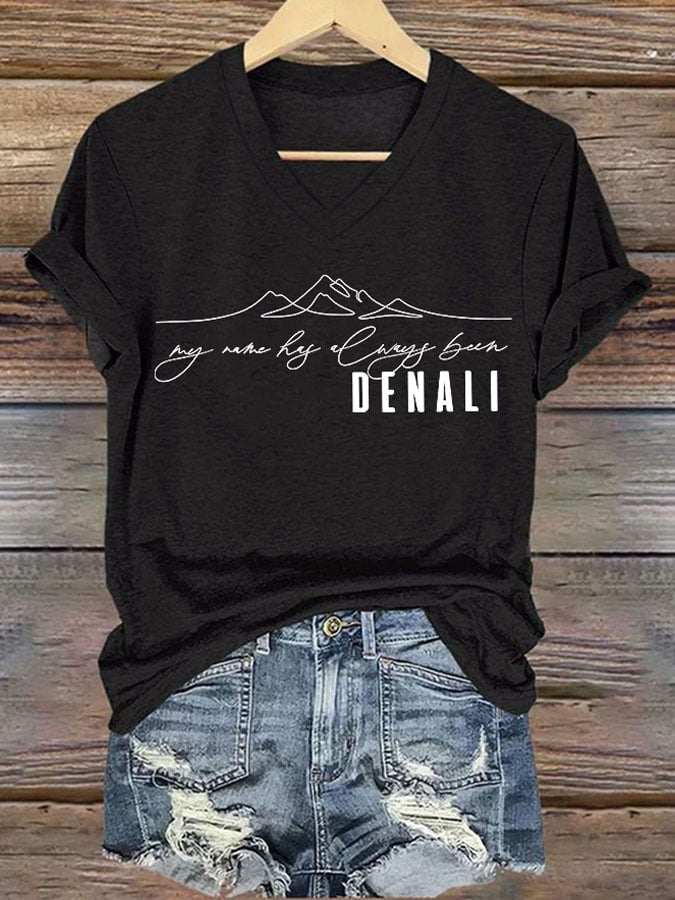 V-neck Retro My Name Has Always Been DENALI Print T-Shirt