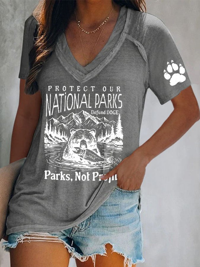Women's Protect Our National Parks Print V Neck T-Shirt